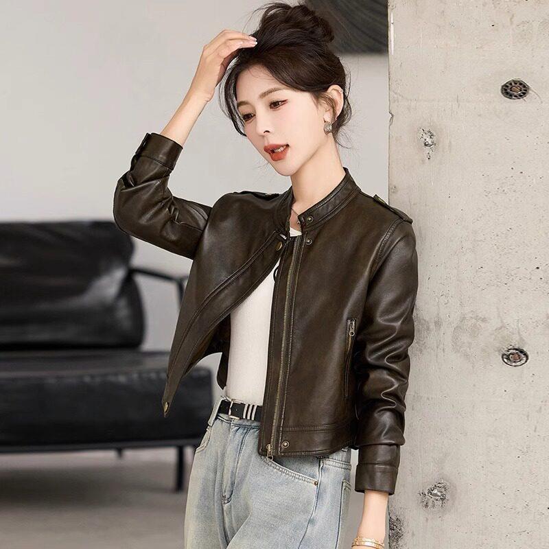 claudie pasey咖色立领皮衣外套爆款高端欧货小个子短款夹克上衣