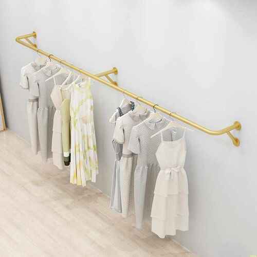 服装店展示架女装店货架金色上墙服装架落地式挂衣架子侧挂陈列架
