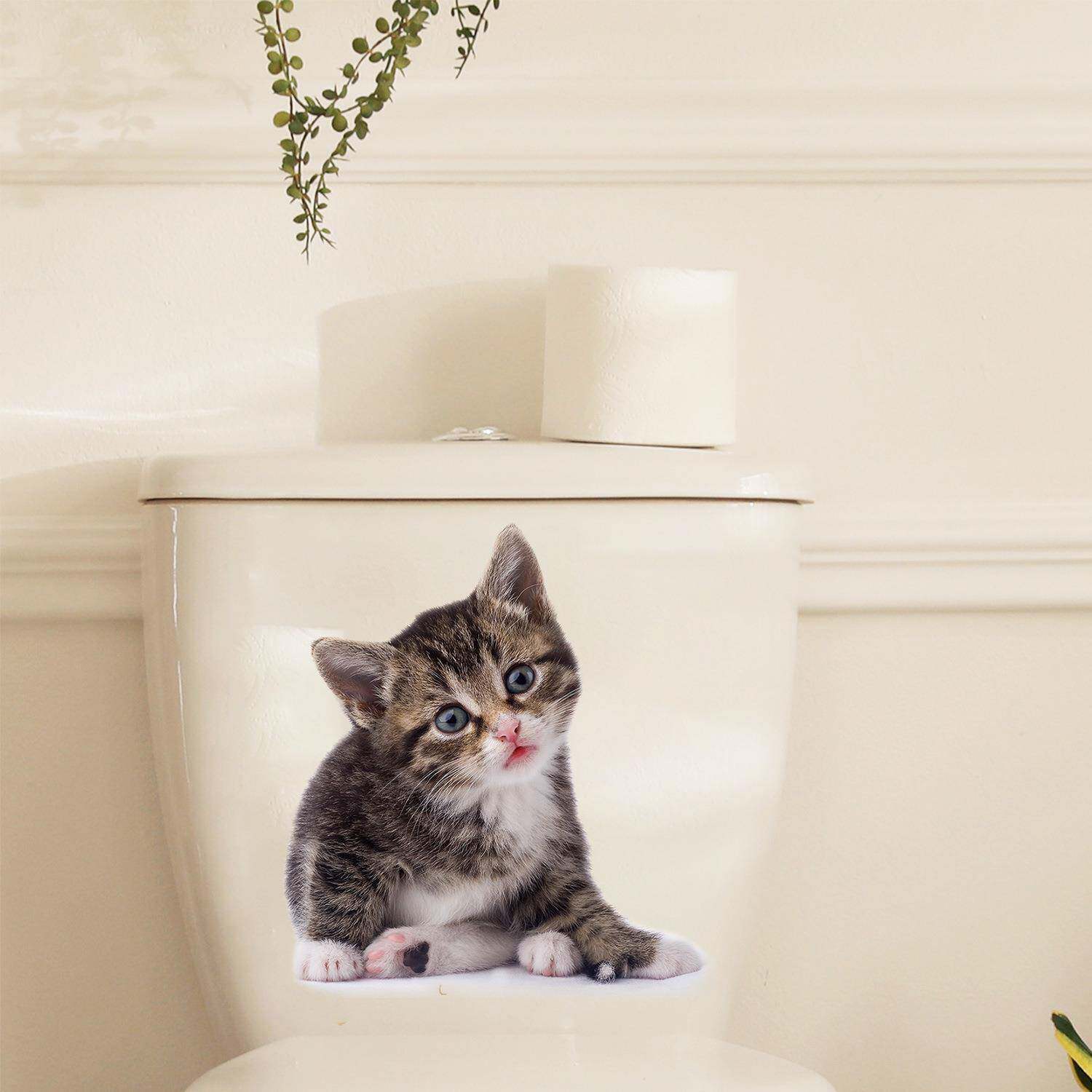 跨境亚马逊猫咪马桶贴装饰墙贴画布置浴室卫生间可爱diy装饰墙贴