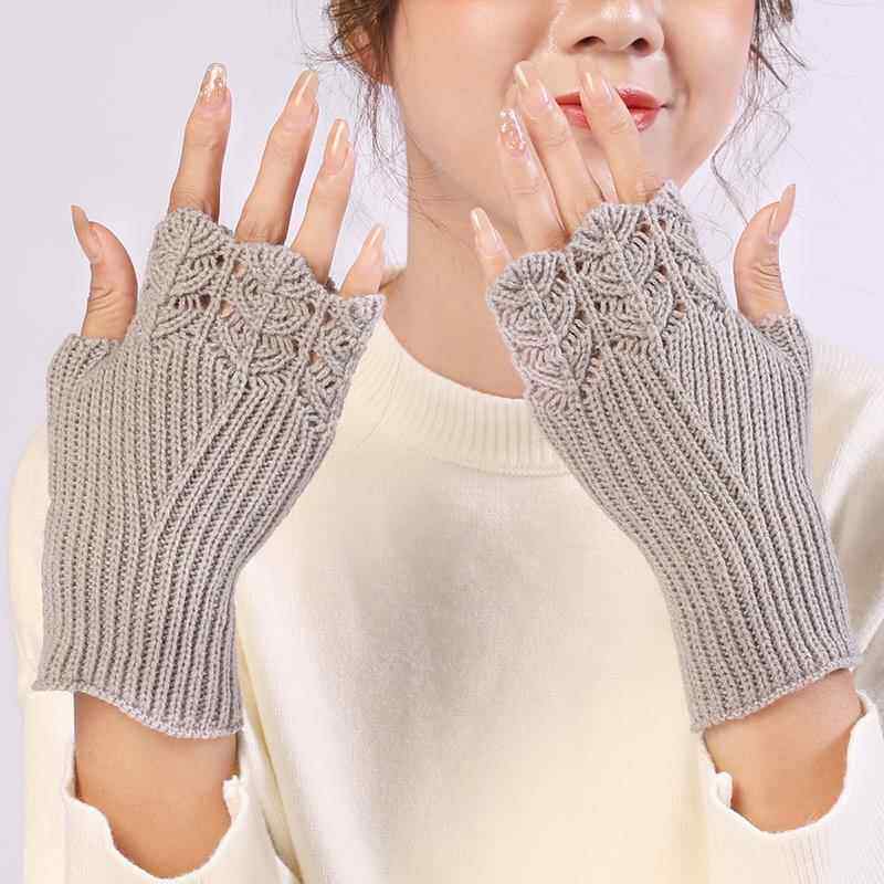 Women Winter Fingerless Gloves Warm Soft Wool Knitted Mitten