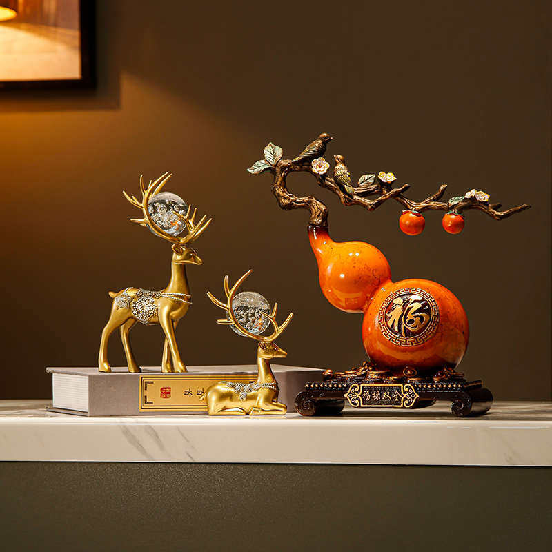 酒柜装饰品招财葫芦摆件高档新中式家居客厅新房乔迁书房玄关摆设