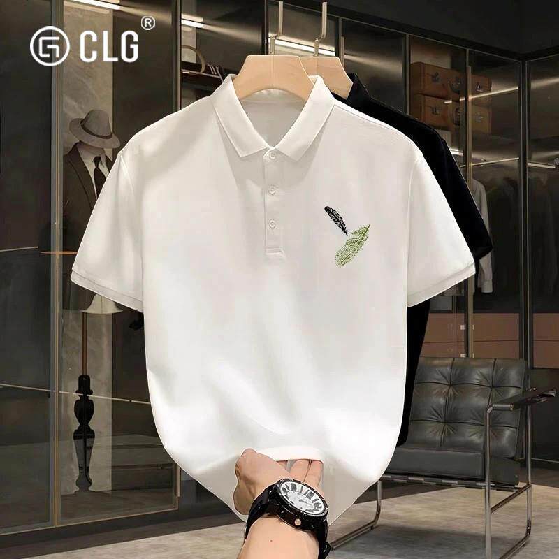 香港CLG潮牌羽毛美式polo衫短袖男士夏季潮流痞帅T恤半袖翻领上衣