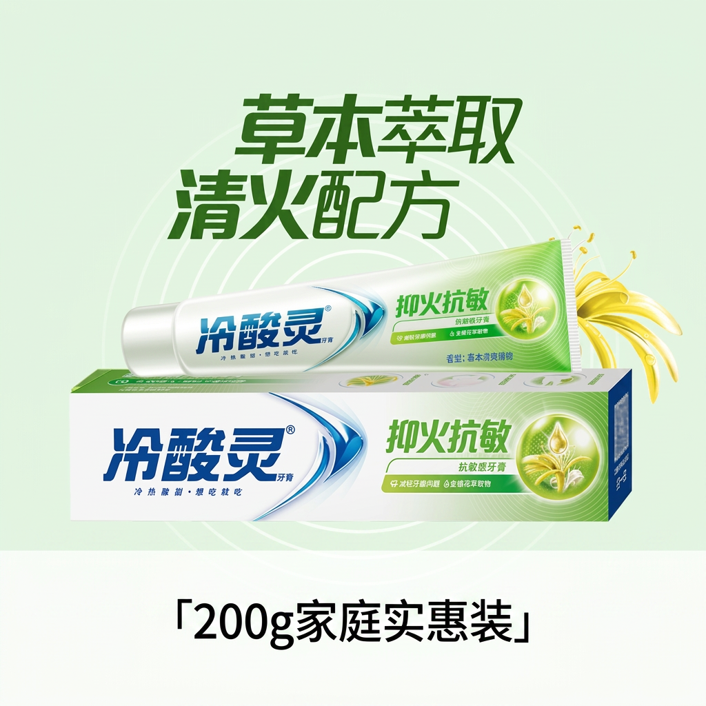 冷酸灵抗敏感牙膏抑火护龈清新口气草本清火配方200g家庭实惠装