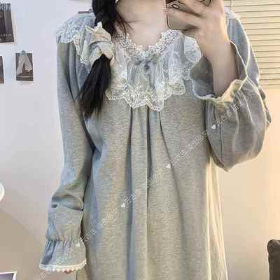 2025年新款带胸垫睡裙女春秋冬季纯棉长袖长裙全棉休闲女士家居服