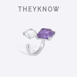 THEYKNOW宝石开口戒天然水晶戒指高级感小众原创设计紫水晶