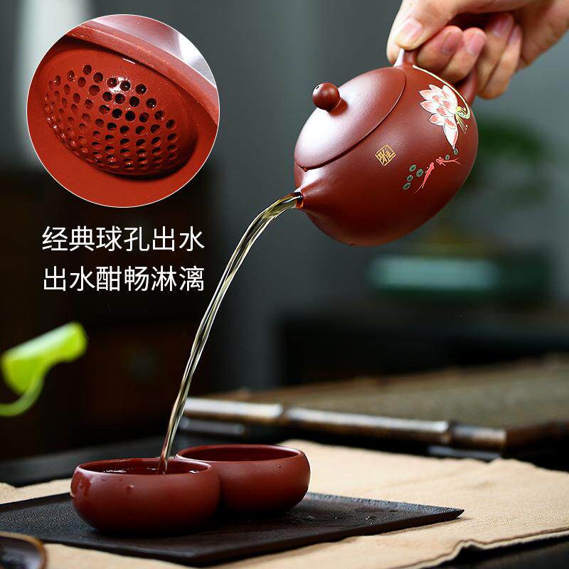 宜兴原矿大红袍手工紫砂壶雅荷西施茶壶球孔出水一壶两杯茶具套装