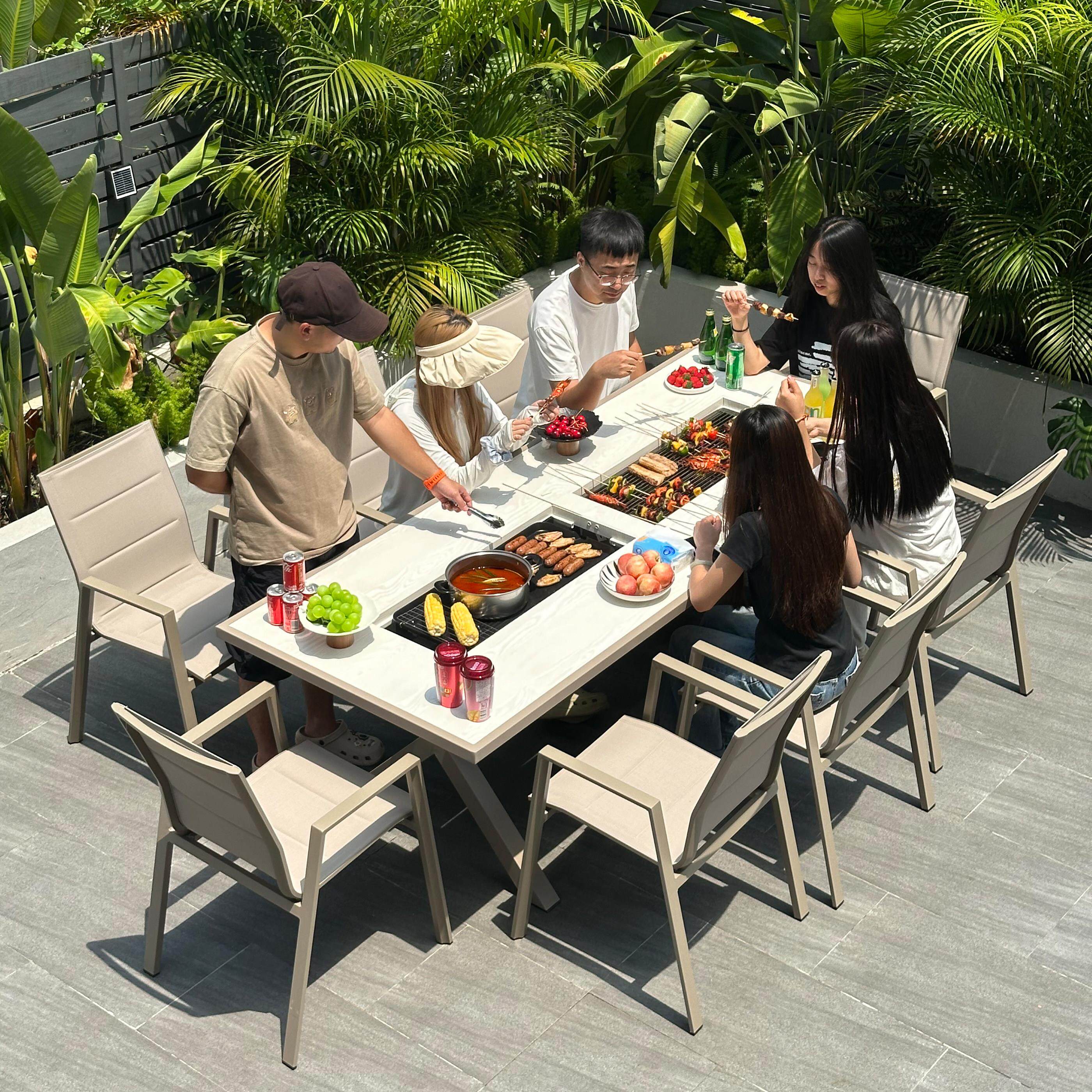 户外烧烤桌椅休闲庭院烤台别墅院子家用铝合金多功能烧烤露台组合