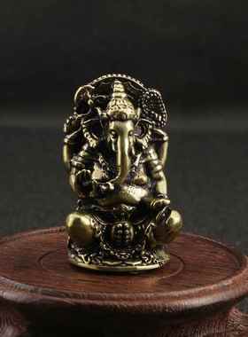 实心黄铜泰国象神铜象鼻财神东南亚风格古铜工艺品摆件收藏手把件