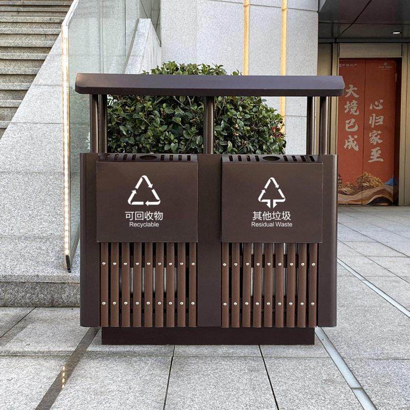 户外垃圾桶钢木镀锌中式户外仿古垃圾桶景观园区分类垃圾桶果皮箱