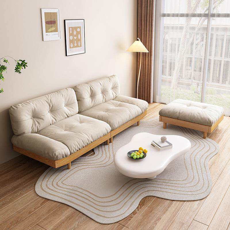 日式实木沙发客厅简约北欧原木风三人位四人位小户型云朵布艺沙发