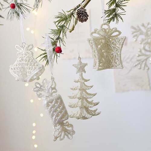 Christmas Glitter Snowflake Bell Pinecone Ornaments 圣诞挂件