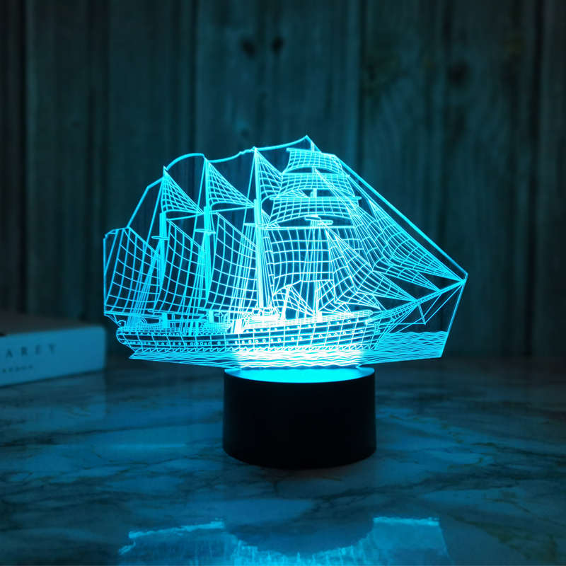 创意帆船七彩小夜灯led卧室床头灯触控3d台灯现代简约书房装饰灯