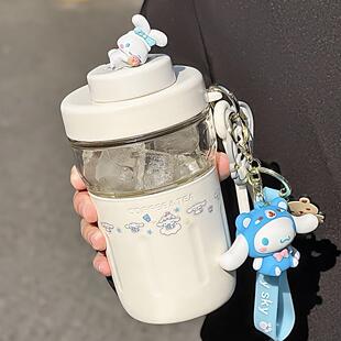 可爱玉桂狗玻璃杯子2025新款女办公室带茶隔直饮泡茶杯大容量学生