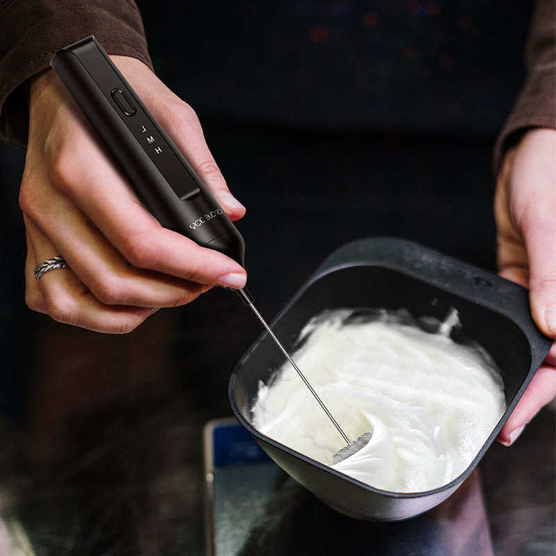圆乐智能充电式三档304不锈钢手持咖啡搅拌器打奶泡器电动打蛋器