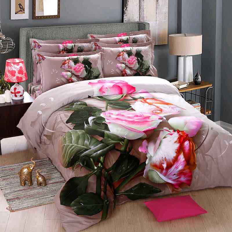 高档新品毛3D立体性印花活全棉厚磨四件套床上用品床单加纯棉被套