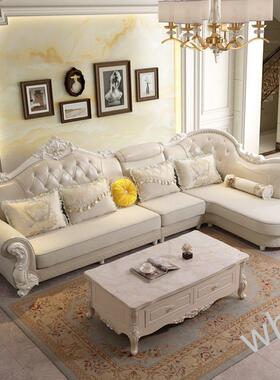 汐拆沙式沙欧发转木角组合客大小户型简欧OCQ实木雕花可洗科技布