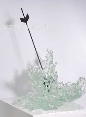 现代简约创意树脂浪花雕塑摆件样板房售楼处玄关大厅装饰品摆件