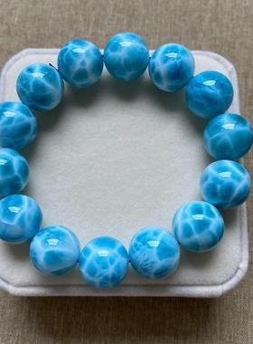 天然海纹石手链龟背纹大颗粒男女款单圈拉利玛圆珠手串规格16.5mm