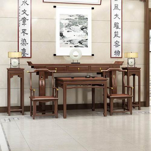 老榆木实木中堂件套六四新件821套条客厅八仙中式农村堂屋供桌案