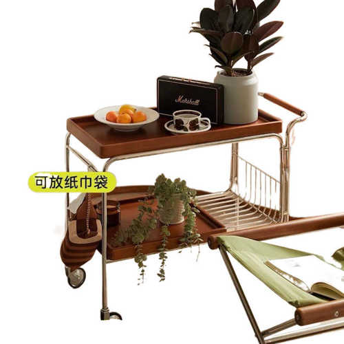 茶水小推车网红实木沙发边几复古可移动茶几客厅边柜餐车置物架