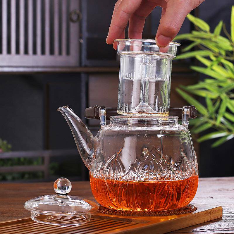玻璃泡 茶家用耐高温电陶炉煮茶热壶竹把提梁莲花壶壶耐烧水壶方
