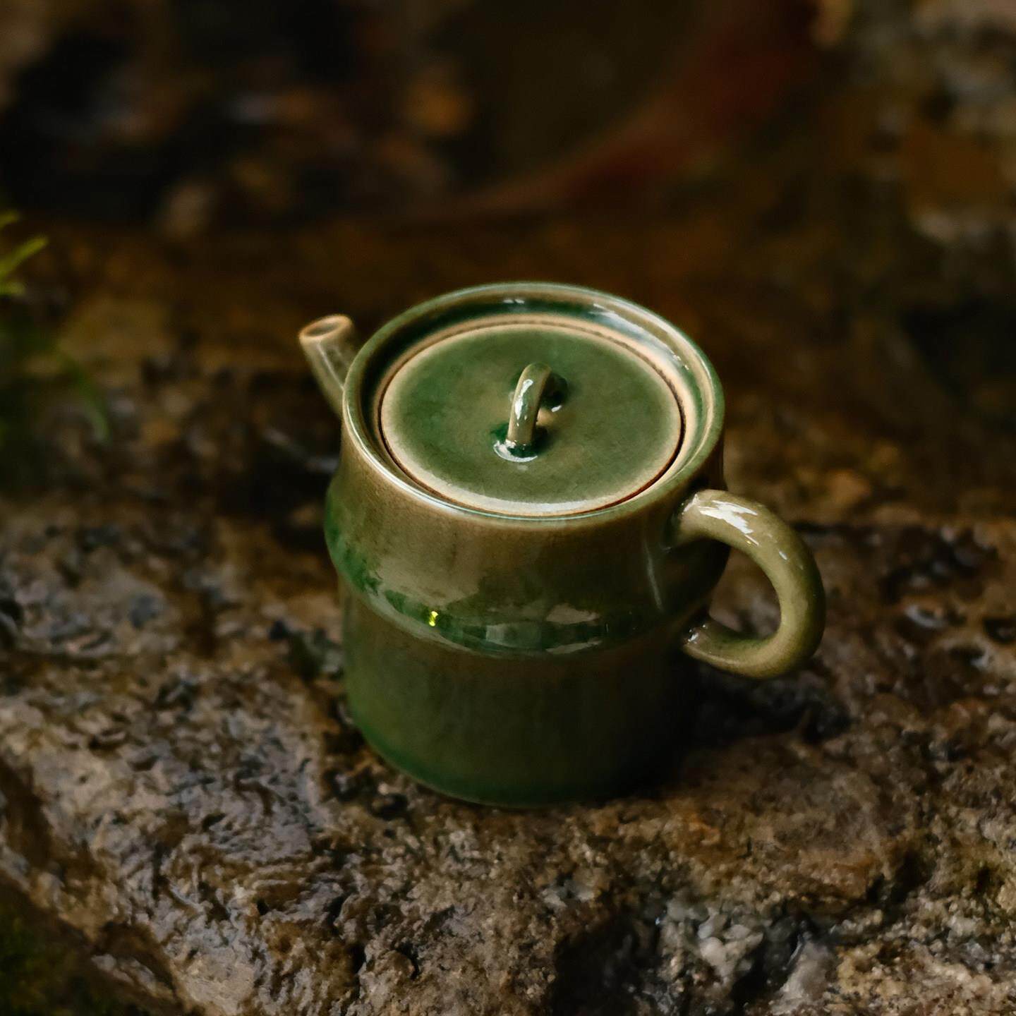 梵山堂松影琉璃苏打釉竹节壶景德镇陶瓷茶具开片小品泡茶壶110ml