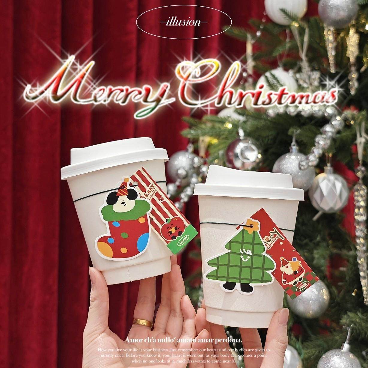 圣诞新网红新款奶茶塑料咖啡纸杯松紧带吸管套弹力带杯套定制LOGO,餐饮具,杯套,淘宝优惠券,粉丝福利购,淘宝优惠卷
