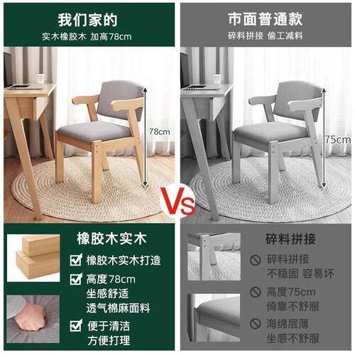 实木子家N115N11餐用靠背书桌椅学习北欧厅现代简约电脑椅带椅扶