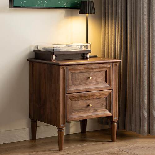 美式乡村实木简约复古床头柜边柜储物柜收纳柜黑胡桃木轻奢置物柜