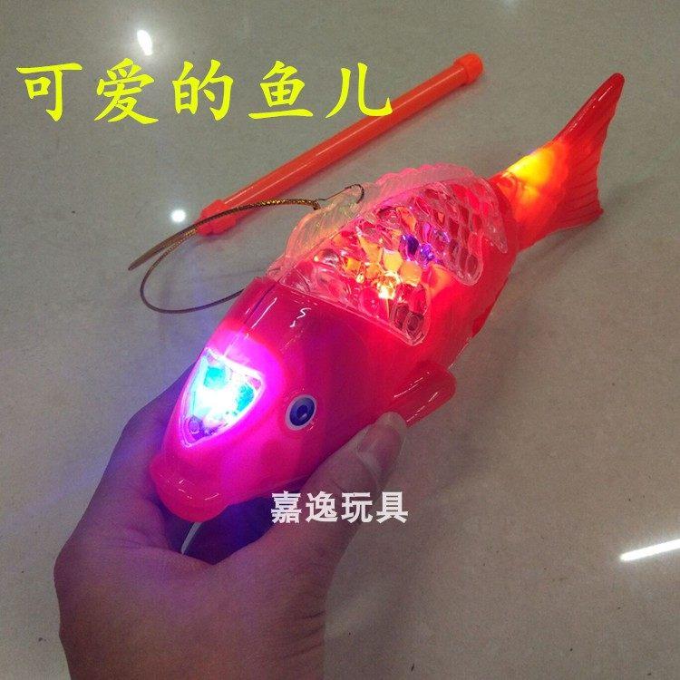 儿童鱼电动发光会跑小鱼鱼摇摆玩具仿真音乐投影逼真金鱼投影七彩