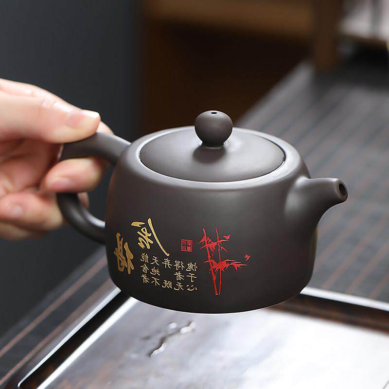 手工描金泡茶壶单砂壶YLT-138壶原矿紫功茶具大容量井夫栏壶紫砂