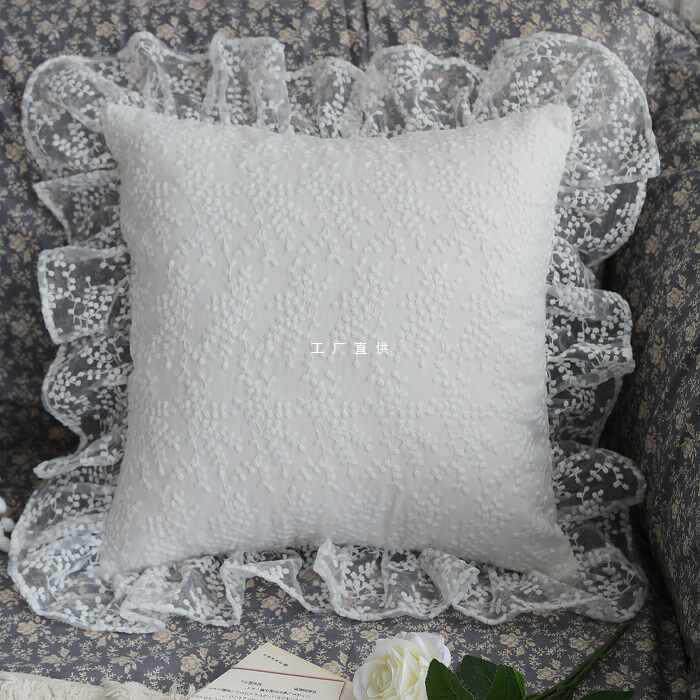 1VPR法式蕾丝抱枕套棉麻白色ins抱枕腰枕车内靠垫沙发卧室靠枕套