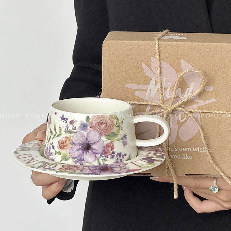 趣皿 限定覆古咖啡杯碟高颜值精致轻奢下午茶杯子陶瓷水杯礼盒装