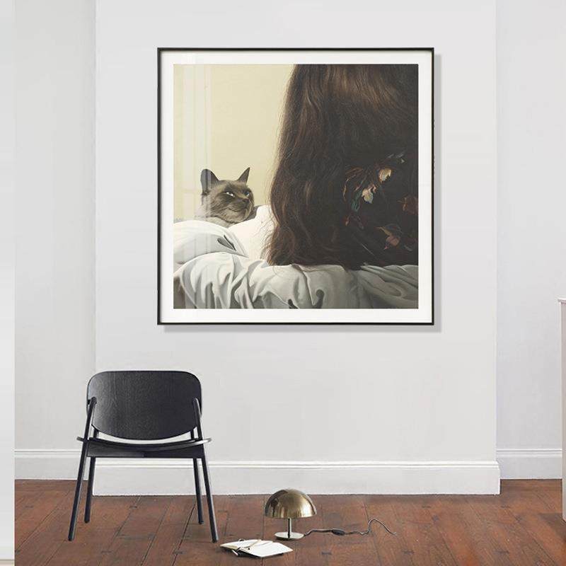 北欧现代简约风格装饰画客厅卧室挂画loft公寓工作室样板间壁画猫