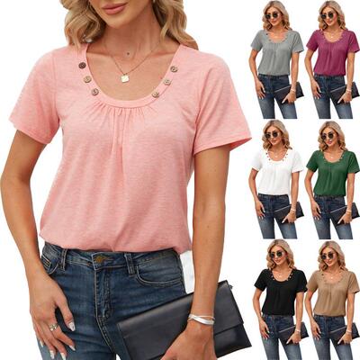 Women's buttoned square neck T-shirt 女装扣子方领T恤
