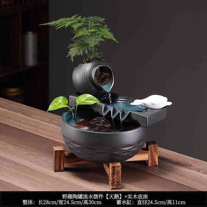 正品新中式陶瓷白摆件客环厅财玄关办公室桌面风水轮流水菜循招水