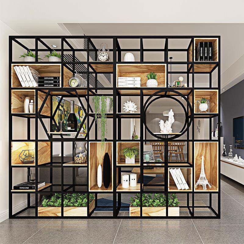铁艺实木置物架家用客厅美式创意隔断架子办公室靠墙多层展示架