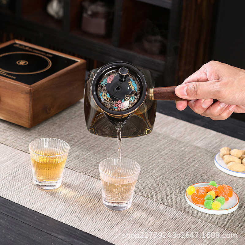 侧把壶煮茶器玻璃泡茶壶家用耐高温单壶功夫茶具套装黑檀木电陶炉,餐饮具,茶壶,淘宝优惠券,粉丝福利购,淘宝优惠卷
