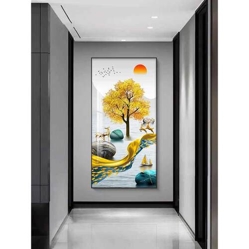 玄FJS关装饰画现代简约入户正对式进门墙挂画新中玄幻走廊壁过道