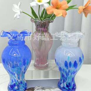 法式中古芬顿高脚杯琉璃花瓶摆件客厅轻奢高档创意插花瓶