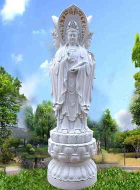 石雕观音佛像汉白玉三面观音雕像大理石寺庙祠堂观音菩萨雕像厂家