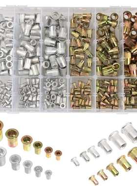 eBay300pcs/402PCS盒装镀彩锌拉铆螺母+铝制+304铆钉铆螺母M3-10
