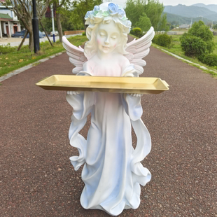 客厅 爱丽丝天使摆件复古迎宾大型落地托盘美式 家居装 饰品法式 软装