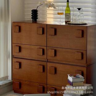 北欧复古风斗柜中古卡门柜家用原木餐边柜实木床头柜电视柜组合