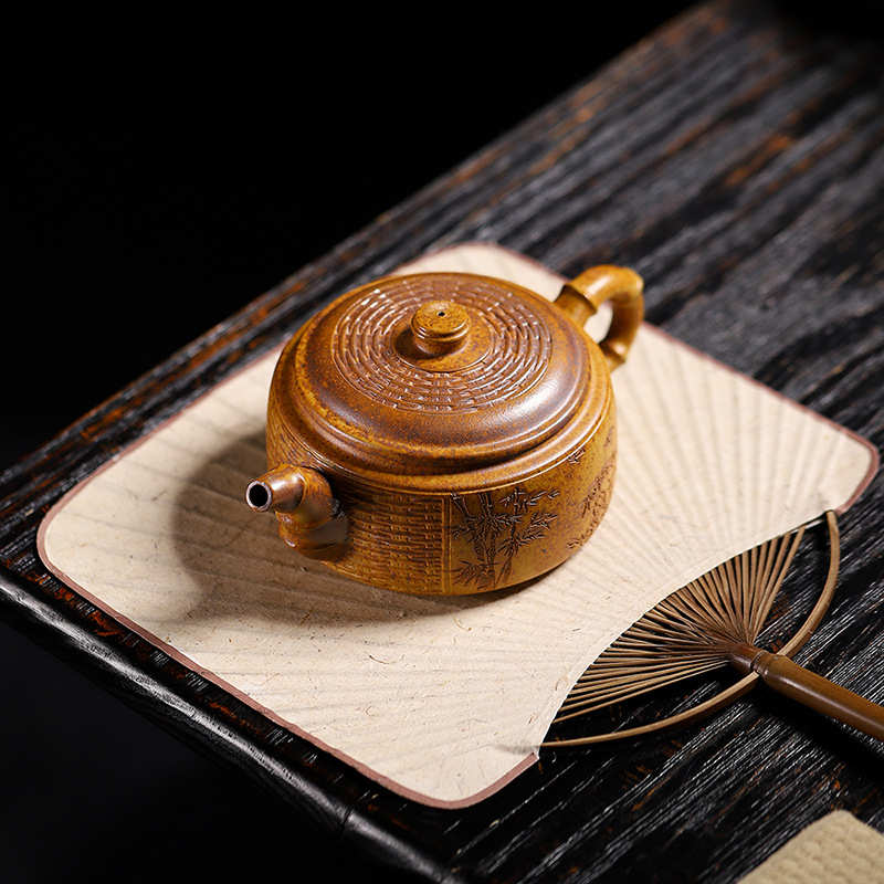 厂家批发高温段泥手工竹编鼓壶宜兴原矿紫砂壶茶具家用大茶壶礼品