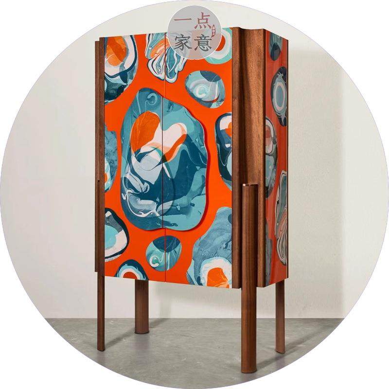 国潮彩绘装饰柜客厅玄关柜样板间角柜收纳高柜多种图案款式可定