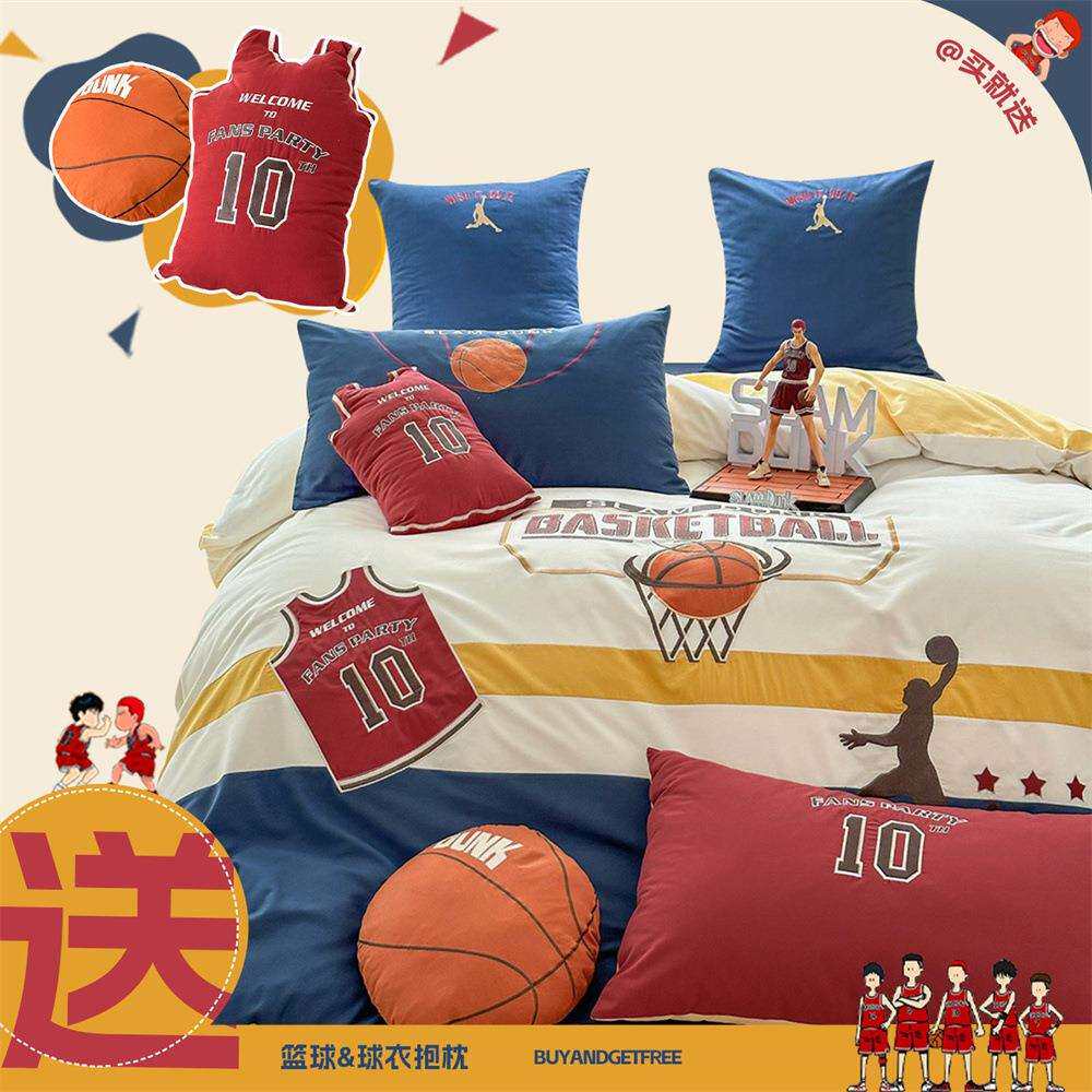 送抱枕加厚水洗棉四件套卡通儿童纯棉刺绣被套男孩床上用品