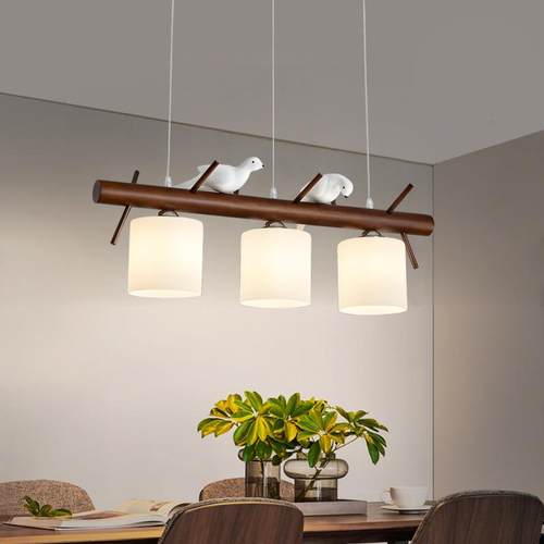 新中式餐厅吊灯橡胶吧木三led简饭厅灯约网红小鸟创意头餐812桌台