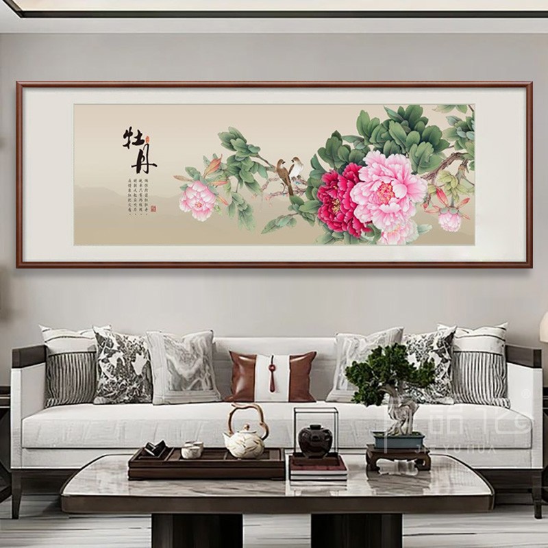 花开富贵新中式客厅装饰画国画牡丹挂画卧室挂画沙发背景墙面壁画图片