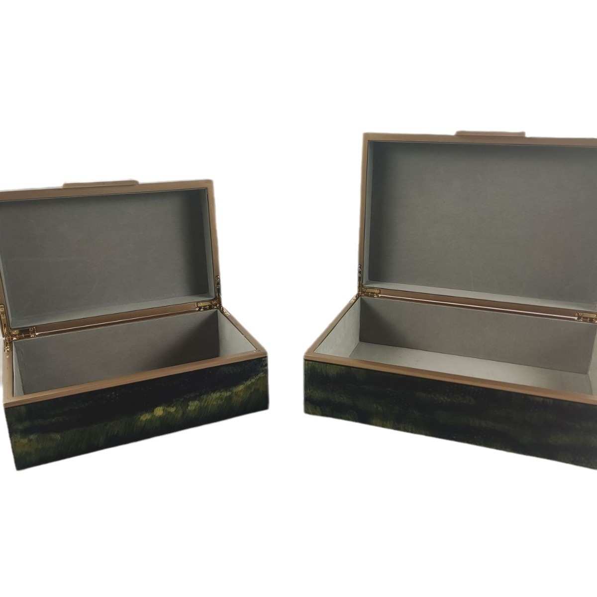 现代新中式轻奢绿色树皮纹复古收纳盒摆件客厅玄关装饰盒子家居软